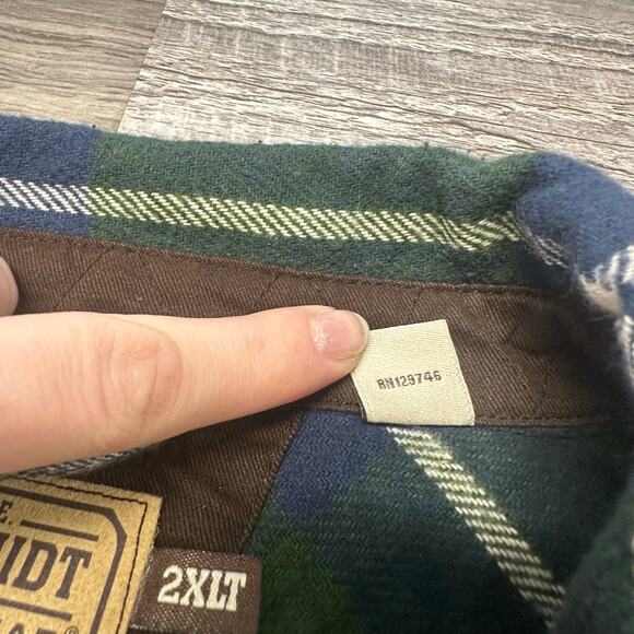 NWT CE Schmidt Workwear Flannel Madras check Green Mens 2XLT Button Up Shirt - Picture 9 of 11